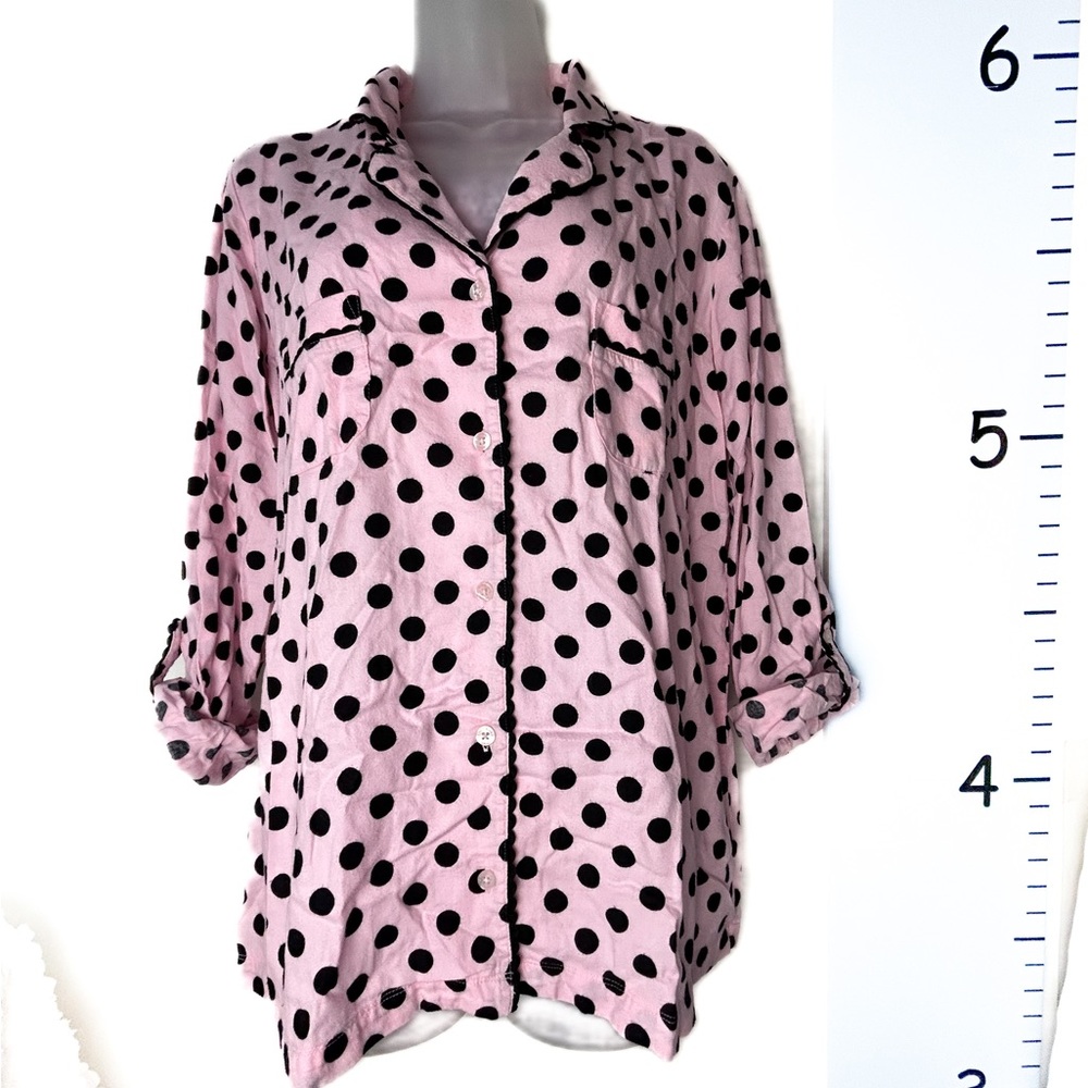 Victoria's Secret Pajama Shirt Pink Barbiecore with Black Dots Large